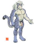  abs armpit_hair balls barefoot facial_scar fangs feline flaccid full-length_portrait fur humanoid_penis male mammal muscular nipples nude orexo pecs penis portrait pose pubes rossciaco saber-toothed_cat sabertooth_(feature) signature solo striped_fur stripes vein veiny_penis 