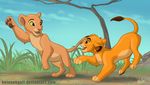  cub detailed_background disney feline female feral grass jumping kotenokgaff lion male mammal nala playful playing simba the_lion_king tree young 
