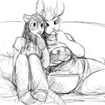  anthro breasts duo ear_piercing eating eyewear female food glasses hair hladilnik lagomorph mammal marsupial marylin_(hladilnik) open_mouth opossum piercing popcorn pro_bun_(hladilnik) rabbit sofa 