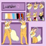  2016 anthro big_breasts black_nose blue_eyes breasts butt canine clothed clothing eeveelution fan_character female feral flareon fur hi_res lavender_(character) letipup_(artist) mammal nintendo nipples nude open_mouth piercing pok&eacute;mon pussy smile solo standing tagme tongue video_games 