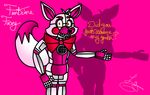  2016 ? ambiguous_gender animatronic black_nose bow_tie canine dashiathebunny dialogue english_text eyebrows five_nights_at_freddy&#039;s fox freckles funtime_foxy_(fnafsl) fur girly hair hair_tuft lagomorph lipstick machine makeup mammal multicolored_fur pink_background pink_fur robot shadow sharp_teeth signature simple_background sister_location teeth text tuft two_tone_fur video_games white_fur yellow_eyes 