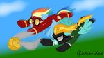  competition crossover equine eyewear friendship_is_magic goggles golden_snitch gryffindor gutovi-kun harry_potter horse lightning_dust_(mlp) mammal my_little_pony pegasus pony quidditch rainbow_dash_(mlp) slytherin wings 