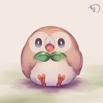  beak bird blue_eyes bright_pupils full_body gen_7_pokemon muuran no_humans open_mouth owl pokemon pokemon_(creature) rowlet signature sitting smile solo talons white_pupils 