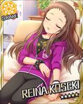  blush brown_hair character_name eyes_closed idolmaster idolmaster_cinderella_girls jacket koseki_reina long_hair sleep sofa stars 