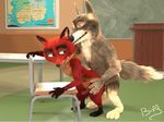  2016 3d_(artwork) anal anal_penetration anthro balls bizymouse bouncing_balls canine chair chalkboard digital_media_(artwork) disney duo fox interspecies male male/male mammal nick_wilde nude penetration penis table thrusting wolf zootopia 