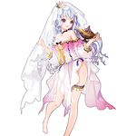  barefoot breasts cherrypin cleavage crown holding lamp long_hair medium_breasts mini_crown official_art open_mouth pink_eyes princess_paia solo thigh_strap transparent_background uchi_no_hime-sama_ga_ichiban_kawaii veil white_hair 
