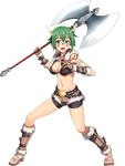  axe facial_mark full_body fur_trim gloves green_hair headband holding holding_axe legs_apart looking_at_viewer navel open_mouth rorone_(sennen_sensou_aigis) sandals sennen_sensou_aigis shin'ya_(shin'yanchi) short_hair solo transparent_background 