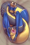  anthro anus big_tail breasts clothing cornflakes_(character) derek_hetrick female forked_tongue legwear mostly_nude pussy pussy_juice reptile ribbons scalie smile snake solo spread_pussy spreading stockings tongue tongue_out 