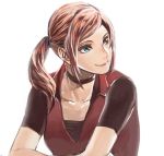  1girl ankomochi breasts brown_hair claire_redfield commentary_request green_eyes medium_hair ponytail resident_evil resident_evil_2 resident_evil_code:_veronica smile solo 