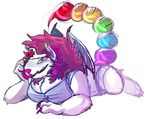  anthro candychameleon clothed clothing female looking_at_viewer manticore n_stomach sketch smile solo tongue tongue_out wings 