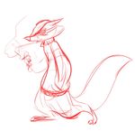  anthro cigarette fur hat justwannadraw looking_at_viewer male mammal raccoon red_theme sketch smile smoke solo standing 