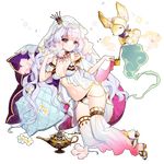  breasts cherrypin crown cup flower full_body genie holding jewelry lamp long_hair medium_breasts mini_crown navel official_art pillow pink_eyes pouring princess_paia sandals smile solo teapot toe_ring transparent_background uchi_no_hime-sama_ga_ichiban_kawaii veil white_hair 