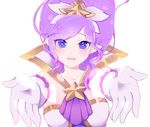  alternate_costume blue_eyes blush elbow_gloves gloves hair_ornament janna_windforce kuro-mu league_of_legends long_hair magical_girl open_mouth outstretched_arms pointy_ears purple_hair solo star star_guardian_janna 