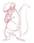  anthro clothed clothing hat justwannadraw looking_at_viewer male mammal raccoon red_theme sketch solo standing 