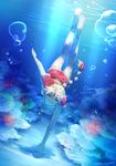 air_bubble barefoot blonde_hair blue_eyes breath bubble chrono_cross diving freediving gerunosuke holding_breath jewelry kid_(chrono_cross) long_hair multi-tied_hair necklace ponytail smile solo submerged swimming underwater 