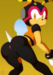  antennae anthro anus armor arthropod balls bee butt charmy_bee clothed clothing erection headgear helmet insect jamz looking_at_viewer looking_back male penis presenting presenting_hindquarters shirt smile solo sonic_(series) stinger uncut video_games wings 