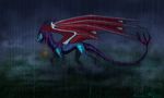  ambiguous_gender dragon female feral glowing glowing_eyes grass hair horn membranous_wings neytirix nude outside purple_hair raining solo wings 