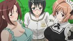  3girls animated animated_gif black_hair blonde_hair blush bounce bouncing bouncing_breasts breasts cleavage glasses green_eyes ifukube_yahiro large_breasts maid multiple_girls nogisaka_motoka red_hair school_uniform yellow_eyes yorihime_nao yosuga_no_sora 