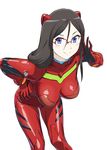  adjusting_eyewear black_hair blue_eyes bodysuit breasts cosplay glasses hair_ornament hand_on_hip hibike!_euphonium impossible_clothes large_breasts leaning_forward long_hair looking_at_viewer namesake neon_genesis_evangelion over-rim_eyewear pilot_suit plugsuit red-framed_eyewear semi-rimless_eyewear shiny shiny_clothes shiny_hair skin_tight smile solo souryuu_asuka_langley souryuu_asuka_langley_(cosplay) tanaka_asuka ueyama_michirou 