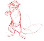  anthro clothed clothing hat justwannadraw male mammal raccoon red_theme simple_background sketch solo standing white_background 