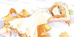  bed black_choker blonde_hair blue_eyes choker dress edna_(tales) hair_ribbon hairband looking_at_viewer lying mishiro_(andante) ribbon short_hair side_ponytail solo tales_of_(series) tales_of_zestiria 