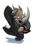 anthro clothed clothing horn justwannadraw male mammal open_mouth rhinoceros simple_background solo suit suitcase teeth white_background 