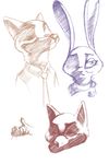  2016 akiric anthro canine clothed clothing disney duo female fox hand_holding judy_hopps lagomorph male mammal nick_wilde police_uniform rabbit restricted_palette shadow simple_background sketch sketch_page uniform white_background zootopia 