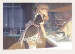  apron black_eyes blonde_hair forever_7th_capital hjl kitchen long_hair looking_at_viewer maid official_art sink solo thighhighs white_legwear wiping_face 