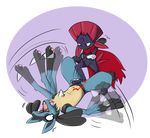  anthro cape claws clothing domination foot_fetish liz_the_weavile lucario nintendo pok&eacute;mon simple_background video_games 