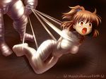  arle_nadja bandage bondage brown_eyes brown_hair crying mummification mummy ponytail tears 