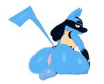  anus backsack balls butt canine frown grumpy looking_at_viewer looking_back lucario male mammal milkbreaks nintendo pok&eacute;mon raised_tail rear_view saggy_balls semi-anthro sitting solo thick_thighs video_games 