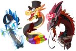  ambiguous_gender candychameleon clothed clothing dragon feral flight_rising group hair hat open_mouth reptile scalie smile top_hat 