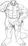  abs anthro biceps black_nose canine crotch crotch_fur erect_nipples eyebrows feet flexing fur furry_tail hatake huge_muscles male mammal muscular muscular_male nipples nude pecs pointy_ears pose quads sketch small_head smile snout solo toes triceps wolf 