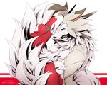  2016 anthro blue_eyes breast_grab breasts canine claws duo fangs female female/female feral fur hand_on_breast looking_at_viewer lycanroc male mammal midday_lycanroc midnight_lycanroc muscular muscular_female nintendo pecs pok&eacute;mon red_eyes red_fur siro_komainu tongue tongue_out video_games white_fur wolf 
