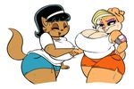  2016 anthro armpits big_breasts breasts cat cleavage clothed clothing crossover duo feline female huge_breasts joelasko lagomorph mammal mature_female mother mrs._katswell nickelodeon overweight parent patricia_bunny rabbit smile sweat t.u.f.f._puppy 