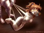  arle_nadja bandage bondage brown_eyes brown_hair crying gag mummification mummy over_the_nose_gag ponytail tears 