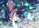  bubble closed_eyes colored_eyelashes droplet fins gen_7_pokemon hand_on_own_chest long_hair no_humans partially_submerged pearl pink_nose pippi_(pixiv_1922055) pokemon pokemon_(creature) primarina solo starfish_hair_ornament tail tail_fin water water_drop wet 