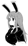  anarogumaaa animal_ears blazer blush bunny_ears buttons collared_shirt cropped_torso greyscale hair_between_eyes jacket long_hair monochrome necktie reisen_udongein_inaba shirt simple_background sketch solo touhou white_background 