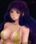  artist_name black_background blue_eyes blue_hair blush breasts cleavage closed_mouth collarbone copochui crescent facepaint gradient_hair heart heterochromia highres long_hair looking_at_viewer medium_breasts multicolored_hair original purple_hair red_lips see-through shiny shiny_skin simple_background sleeveless smile solo spaghetti_strap tattoo upper_body very_long_hair yellow_eyes 