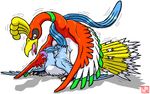  ambiguous_gender articuno avian beak bird blue_feathers cum cum_inside dragon_soul_e drooling duo feathers ho-oh legendary_pok&eacute;mon messy nintendo open_mouth pok&eacute;mon saliva saliva_stringe sex simple_background size_difference sweat tongue tongue_out video_games white_background 