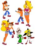  bandicoot blonde_hair clothing crash_bandicoot crash_bandicoot_(series) doctor_neo_cortex female fingerless_gloves gloves green_eyes hair human lipstick makeup male mammal marsupial shorts tawna_bandicoot timoteihiv video_games wide_hips yellow_skin 