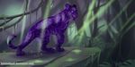  detailed_background feline female feral fur jaguar kotenokgaff mammal purple_body purple_fur rock spots sunlight vines 