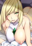  all_fours ass bare_shoulders bed bed_sheet blonde_hair blush breasts canopy_bed collarbone covered_nipples crystal dress eyes_visible_through_hair girl_on_top green_eyes hair_over_one_eye headboard highres incest large_breasts lillie_(pokemon) lips long_hair looking_at_viewer lusamine_(pokemon) mother_and_daughter multiple_girls nipples on_bed one_breast_out open_mouth pokemon pokemon_(game) pokemon_sm puffy_nipples shiny shiny_hair short_dress short_sleeves sideboob skirt sleeveless sleeveless_dress smile solo_focus sugarbeat white_dress white_skirt yuri 