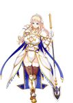  aqua_eyes argyle_cutout armor armored_boots blonde_hair boots breasts cleavage_cutout esta_(sennen_sensou_aigis) full_body greaves holding holding_spear holding_weapon large_breasts long_hair matanonki official_art pauldrons polearm sennen_sensou_aigis smile solo spear thigh_boots thighhighs tiara transparent_background weapon 