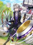  biscuit butler cloud company_name cup day deere_(fire_emblem_if) fire_emblem fire_emblem_cipher fire_emblem_if food gloves grey_hair knife male_focus matsurika_youko official_art open_mouth plate sky solo teacup teapot teeth tree 
