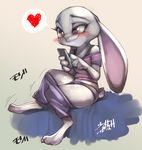  &lt;3 anthro bed blush cellphone clothed clothing cute disney duo female fur grey_fur judy_hopps lagomorph long_ears male mammal pants pants_down partially_clothed phone rabbit shaolin_bones sitting smile syourinbonzu text underwear zootopia 