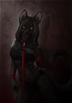  anthro clothed clothing collar feline female fur hair leash looking_at_viewer lunakia mammal open_mouth smile solo 