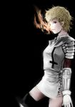  armor blonde_hair drifters fire jeanne_d&#039;arc jeanne_d&#039;arc_(drifters) joan_of_arc miniskirt short_hair socks sword 