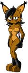  black_hair breasts brown_fur featureless_breasts feline female fur hair lynx mammal mobian_monster navel nicole_the_lynx nude simple_background solo sonic_(series) white_background 