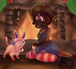  2016 anthro blue_eyes bow canine christmas clothed clothing digital_media_(artwork) eeveelution fur holidays itoruna itoruna_the_platypus legwear mammal monotreme nintendo platypus pok&eacute;mon smile sylveon video_games white_fur 